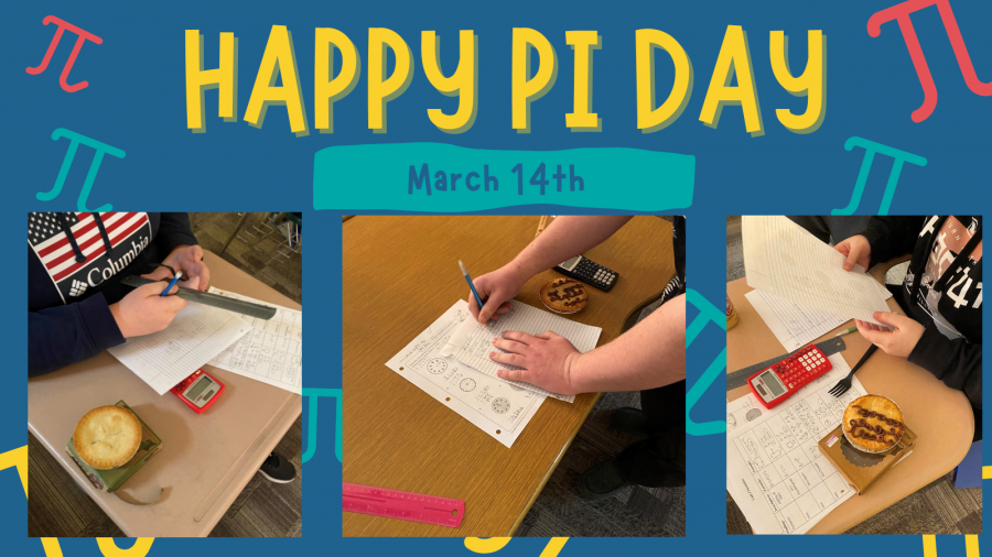 PI Day collage with students working with pies